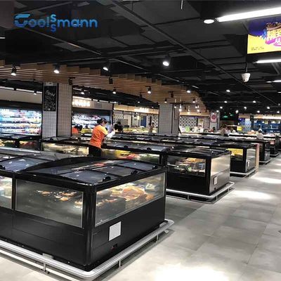 Açık Süpermarket Ada Dondurucu Otomatik Buz Çözme Yatay Teşhir